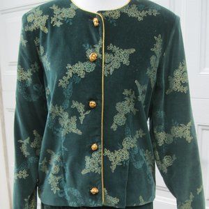 Size 12 Jacket:Size 8 Skirt Green velvet suit
